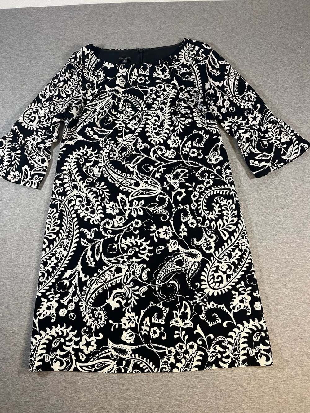 Talbots Black/White Paisley Bell Sleeve Shift Dress Women’s 8P